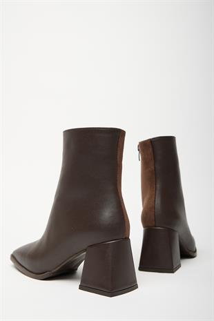 Kadın Kahverengi Süet Küt Burun Topuklu Bot & Bootie – Fermuarlı Günlük Şık