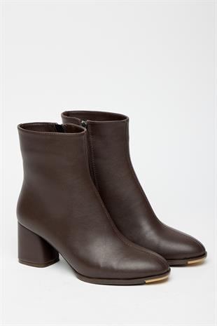 Kadın Kahverengi Topuklu Bot & Bootie – Fermuarlı Şık Günlük Bot
