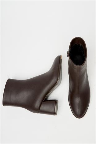 Kadın Kahverengi Topuklu Bot & Bootie – Fermuarlı Şık Günlük Bot