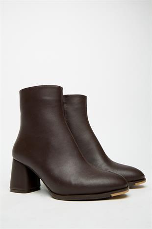 Kadın Kahverengi Topuklu Bot & Bootie – Fermuarlı Şık Günlük Bot