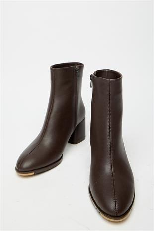 Kadın Kahverengi Topuklu Bot & Bootie – Fermuarlı Şık Günlük Bot