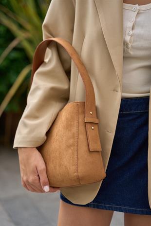 Shopper Yumuşak Deri Ayarlanabilir Askılı Omuz Çantası Taba Süet