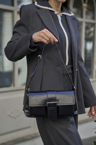 Kaplamalı El ve  Omuz Çantasi Siyah