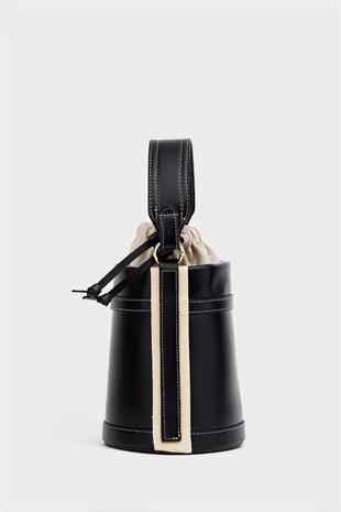 Kontrast Dikişli Kova El ve Omuz  Çanta Siyah