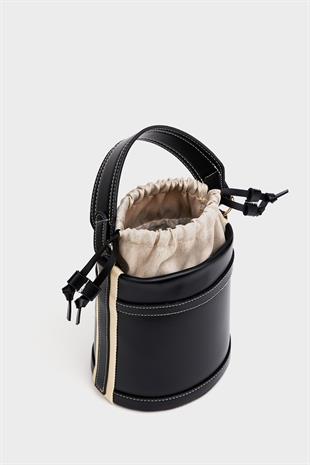 Kontrast Dikişli Kova El ve Omuz  Çanta Siyah