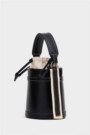 Kontrast Dikişli Kova El ve Omuz  Çanta Siyah
