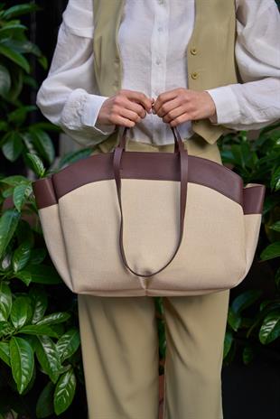 Kontrast Tote Çanta Kahverengi