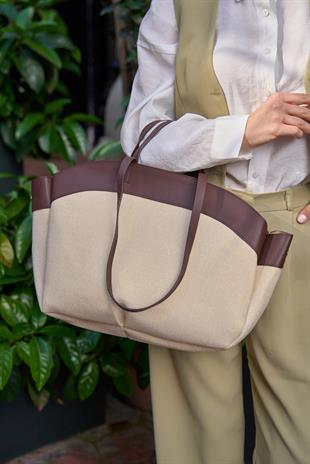 Kontrast Tote Çanta Kahverengi
