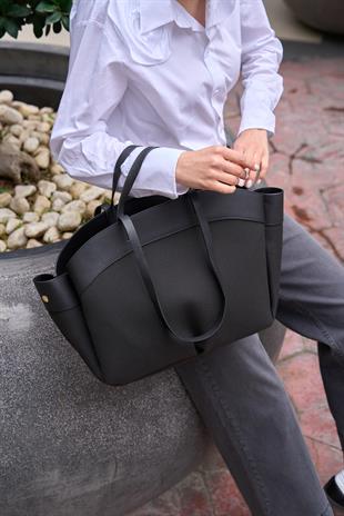 Kontrast Tote Çanta Siyah