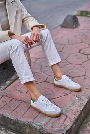 Logo Detaylı Spor Ayakkabı Beyaz-Yeşil