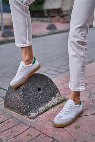 Logo Detaylı Spor Ayakkabı Beyaz-Yeşil