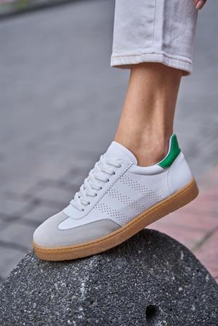 Logo Detaylı Spor Ayakkabı Beyaz-Yeşil