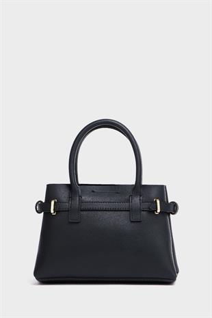 Mini Kilit Detaylı El ve Omuz Çantası Siyah