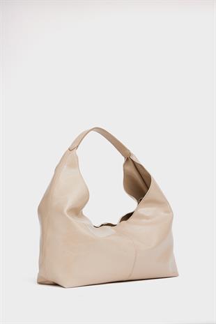 Parlak Rugan El ve Omuz Çantası Vizon Rugan