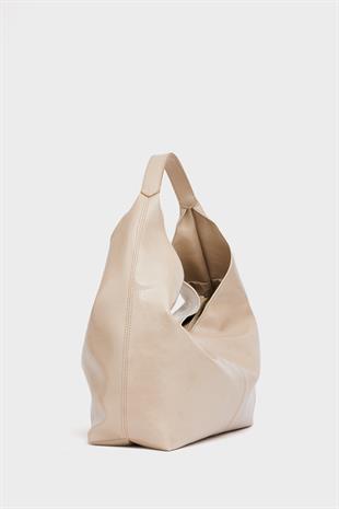 Parlak Rugan El ve Omuz Çantası Vizon Rugan