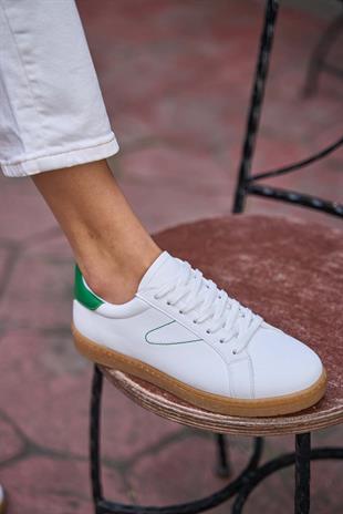 Retro Taban Detaylı Spor Ayakkabı Beyaz-Yeşil