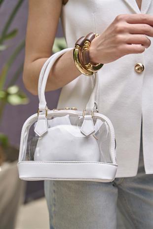 Şeffaf Mini El ve Omuz  Çantası Beyaz