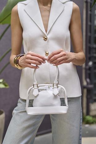 Şeffaf Mini El ve Omuz  Çantası Beyaz