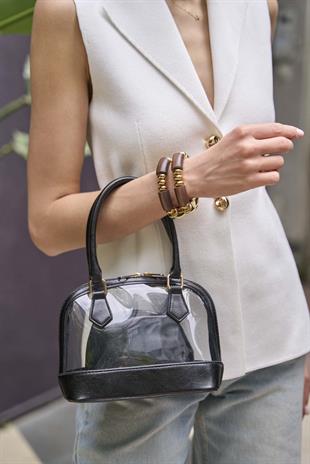 Şeffaf Mini El ve Omuz  Çantası Siyah