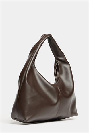 Kadın Kahverengi PU Deri Shopper Omuz Çantası – Yumuşak Form Vintage Model