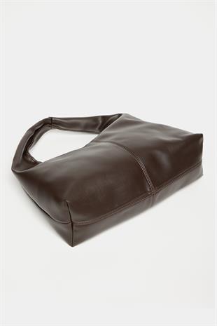 Kadın Kahverengi PU Deri Shopper Omuz Çantası – Yumuşak Form Vintage Model