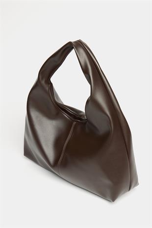 Kadın Kahverengi PU Deri Shopper Omuz Çantası – Yumuşak Form Vintage Model
