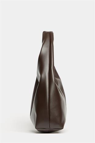 Kadın Kahverengi PU Deri Shopper Omuz Çantası – Yumuşak Form Vintage Model