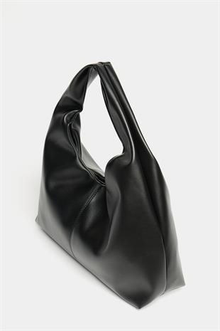 Kadın Siyah PU Deri Shopper Omuz Çantası – Yumuşak Form Vintage Model