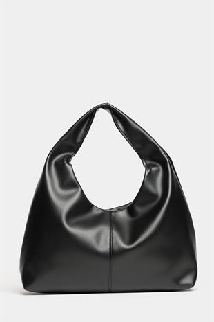 Kadın Siyah PU Deri Shopper Omuz Çantası – Yumuşak Form Vintage Model