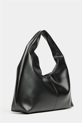 Kadın Siyah PU Deri Shopper Omuz Çantası – Yumuşak Form Vintage Model