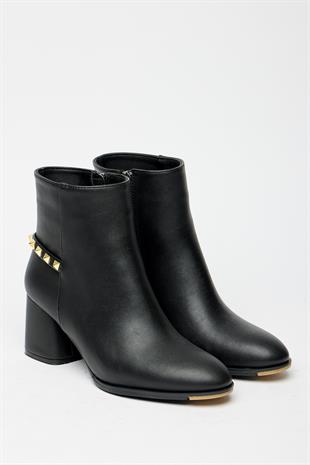 Siyah Gold Zımba Detaylı Blok Topuk Modern Bot Günlük - Şık