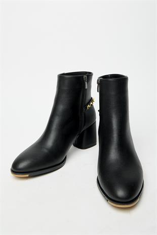 Siyah Gold Zımba Detaylı Blok Topuk Modern Bot Günlük - Şık