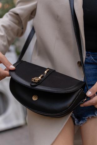 Diva Kontrast Tasarım Çapraz Askılı Kadın Çanta - Siyah