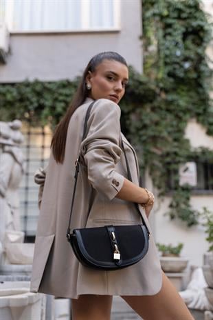 Diva Kontrast Tasarım Çapraz Askılı Kadın Çanta - Siyah