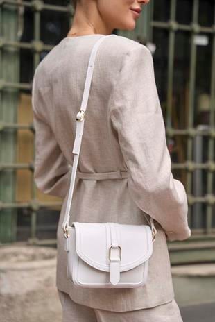 Tokalı Deri Görünümlü Mini  El ve Omuz Çantası Beyaz