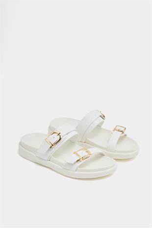 Trend Çift Tokalı Terlik Beyaz