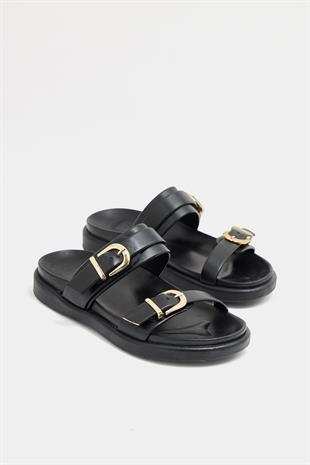 Trend Çift Tokalı Terlik Siyah