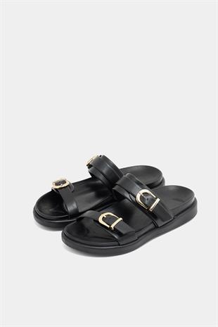 Trend Çift Tokalı Terlik Siyah