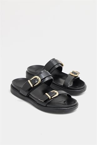 Trend Çift Tokalı Terlik Siyah