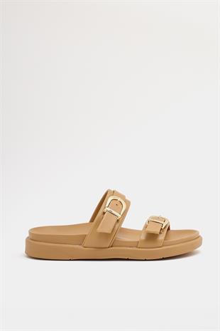 Trend Çift Tokalı Terlik Vizon