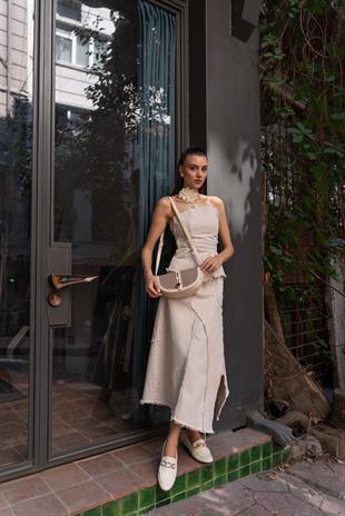 Diva Kontrast Tasarım Çapraz Askılı Kadın Çanta - Vizon