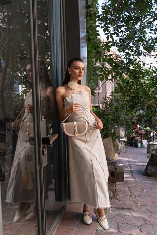 Diva Kontrast Tasarım Çapraz Askılı Kadın Çanta - Vizon