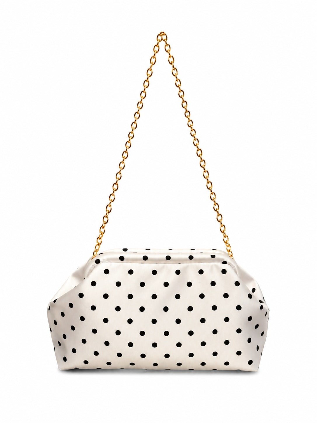 Puantiyeli  Kadın Zincir Askılı Clutch ve Omuz Çantası Beyaz Puantiyeli
