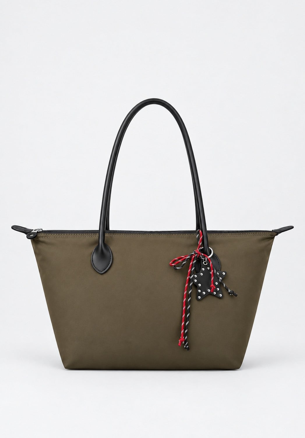 Süslemeli Fermuarlı Shopper Omuz Çantası Haki
