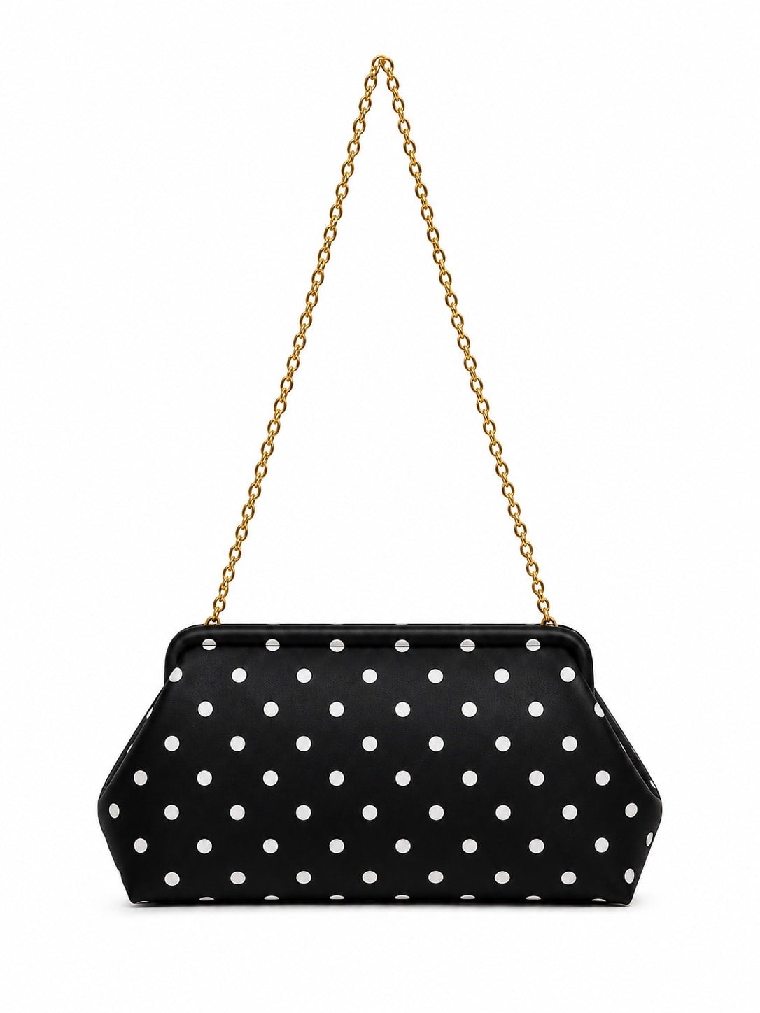 Puantiyeli  Kadın Zincir Askılı Clutch ve Omuz Çantası Siyah Puantiyeli