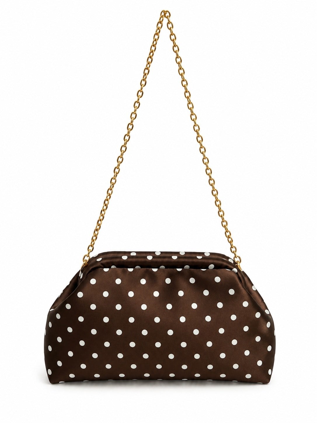 Puantiyeli  Kadın Zincir Askılı Clutch ve Omuz Çantası Kahverengi Puantiyeli