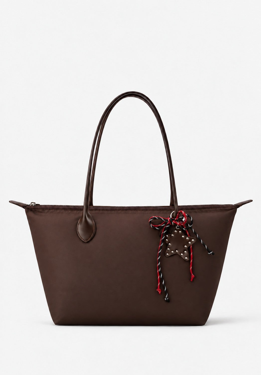 Süslemeli Fermuarlı Shopper Omuz Çantası Kahverengi
