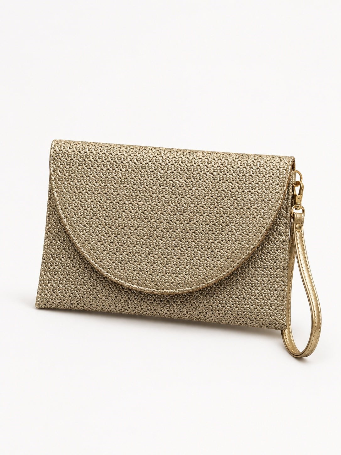 Clutch Çanta Kavis Kapaklı Portföy El Çantası Altın Simli