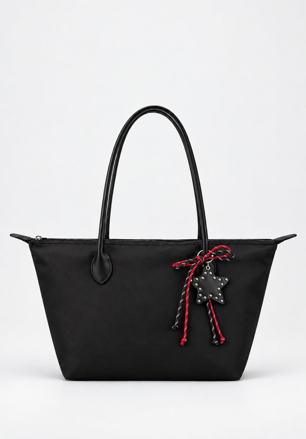 Süslemeli Fermuarlı Shopper Omuz Çantası Siyah