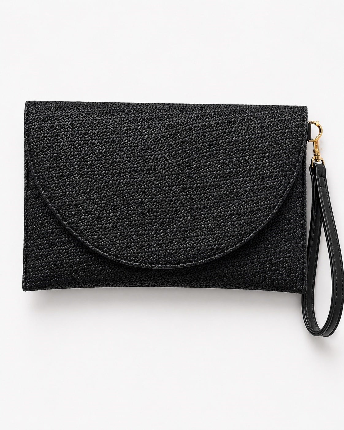 Clutch Çanta Kavis Kapaklı Portföy El Çantası Siyah Hasır
